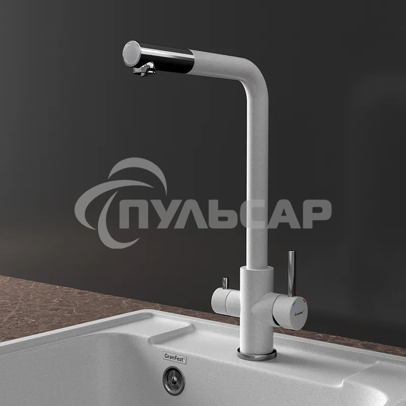 Кухонный смеситель GranFest Quarz GF-Z-5421, Г-образный, кран под фильтрованную воду, серый