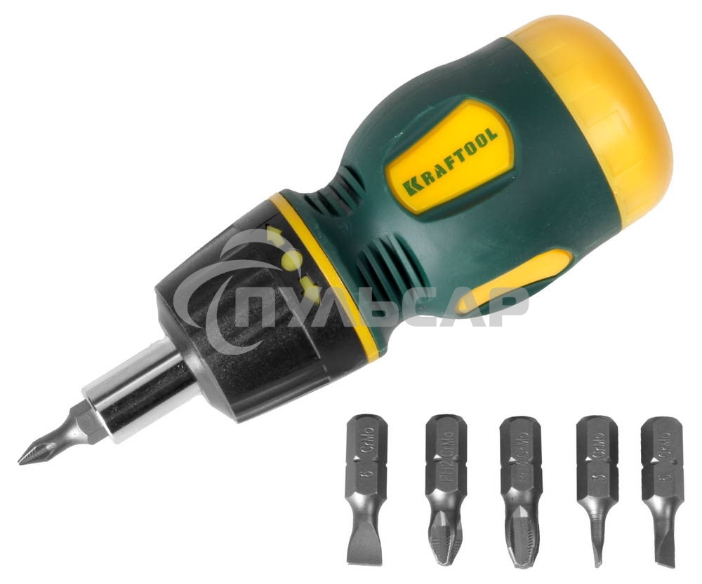 Набор KRAFTOOL 26190-H7 отвертка реверсивная с битами SL3/5/6мм PH1/2/3 7шт