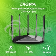Роутер беспроводной Digma DWR-AX1501 AX1500 10/100/1000BASE-TX черный (упак.:1шт)