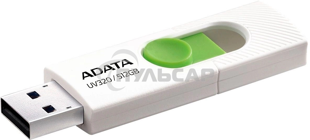 Флешка USB ADATA UV320 (AUV320-512G-RWHGN), 512Gb, USB 3.2 Gen1, R/W 100/30, белый/зеленый