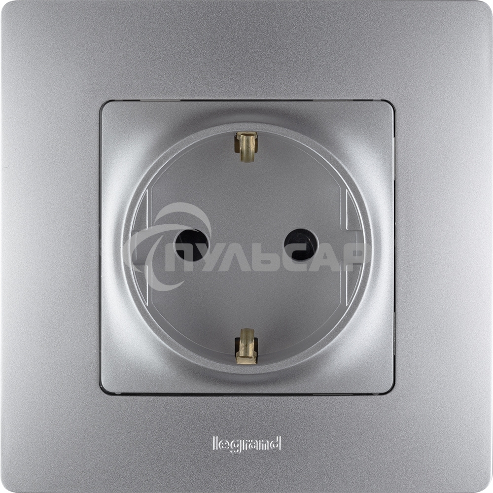 Розетка 672422 Legrand Розетка 2К+З со шторками - немецкий стандарт - винтовые зажимы - 16 А - 250 В - Etika - алюминий
