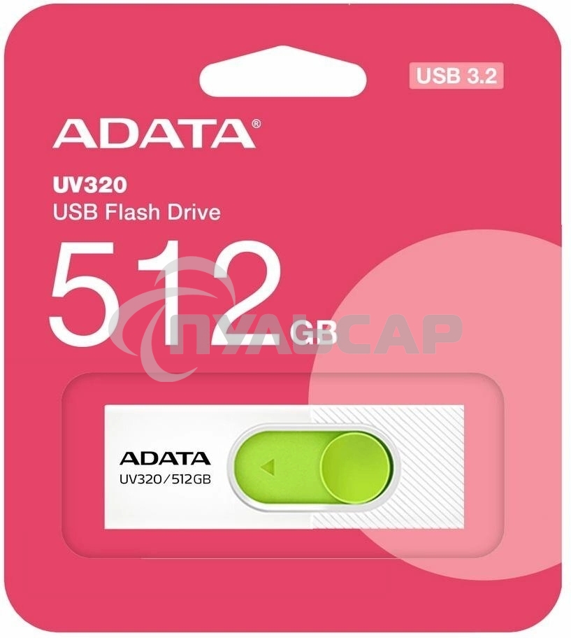 Флешка USB ADATA UV320 (AUV320-512G-RWHGN), 512Gb, USB 3.2 Gen1, R/W 100/30, белый/зеленый