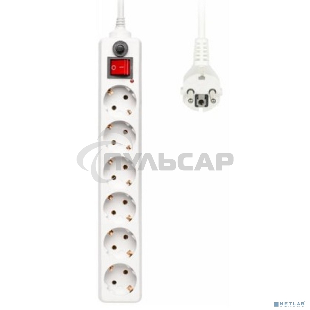 Сетевой фильтр Buro 600SH-1.8-W 1.8м (6 розеток) белый (коробка)