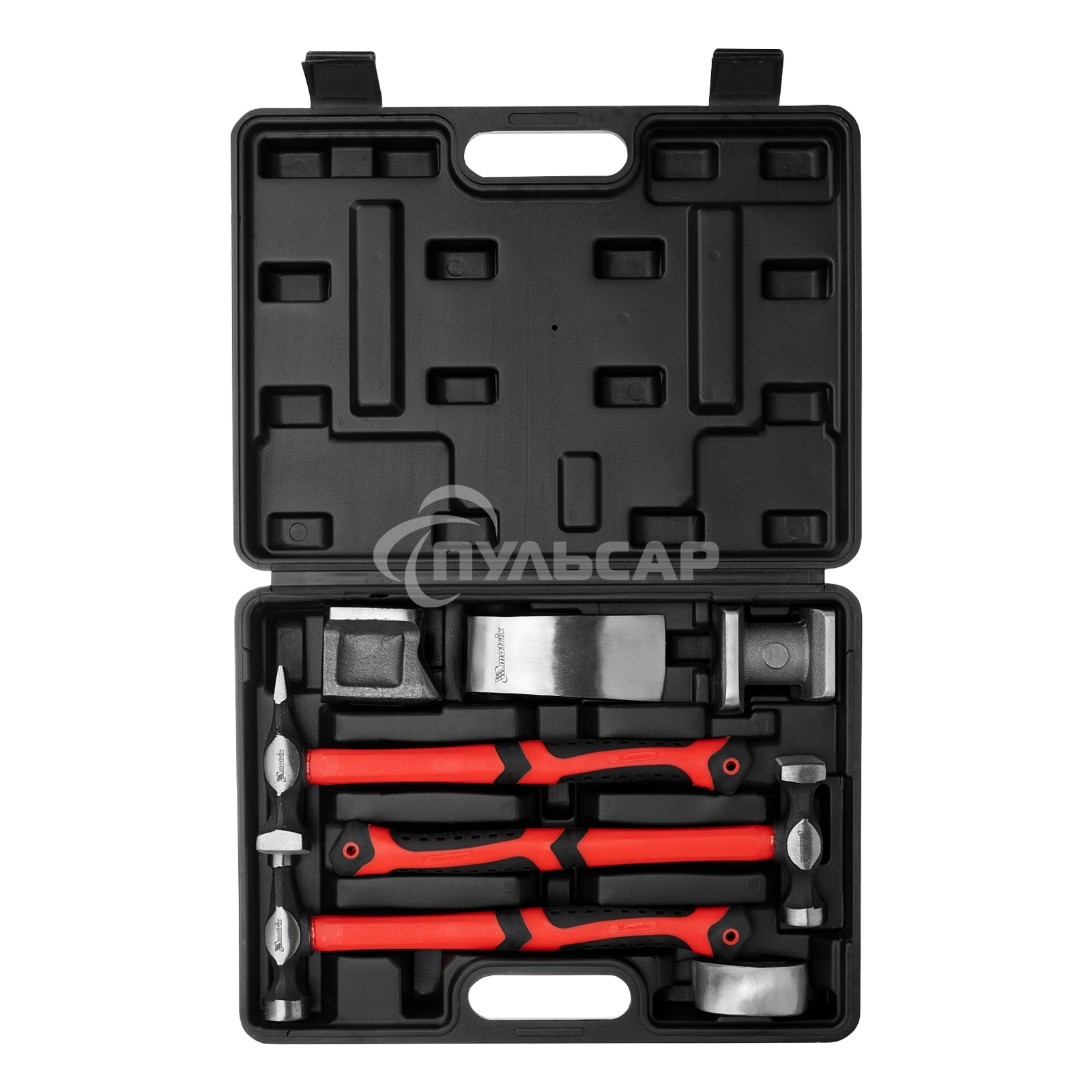 Набор рихтовочный Matrix, 3 молотка с фибергласовыми ручками, 4 наковальни, в пласт. боксе