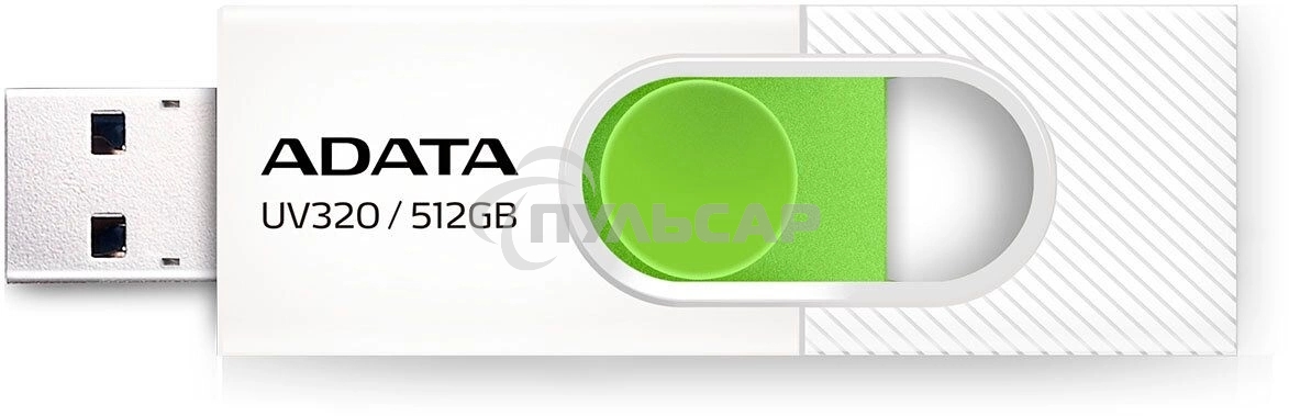 Флешка USB ADATA UV320 (AUV320-512G-RWHGN), 512Gb, USB 3.2 Gen1, R/W 100/30, белый/зеленый