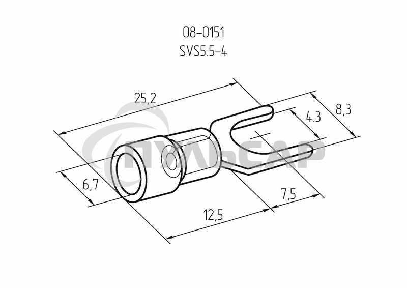 Наконечник вилочный изолированный 4.3 мм 4-6 мм  (НВи 6.0-4/НВи 5,5-4) желтый 08-0151 Rexant