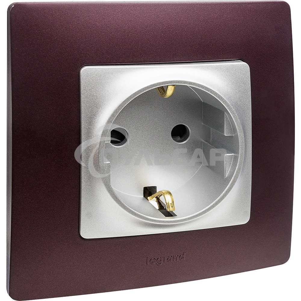 Розетка 672422 Legrand Розетка 2К+З со шторками - немецкий стандарт - винтовые зажимы - 16 А - 250 В - Etika - алюминий