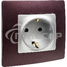 Розетка 672422 Legrand Розетка 2К+З со шторками - немецкий стандарт - винтовые зажимы - 16 А - 250 В - Etika - алюминий