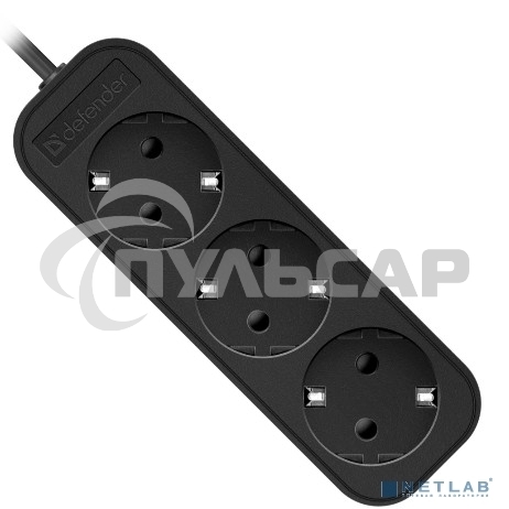 Удлинитель сетевой Defender M350 черный, 5 м, EURO, 3 розетки, 2200 Вт