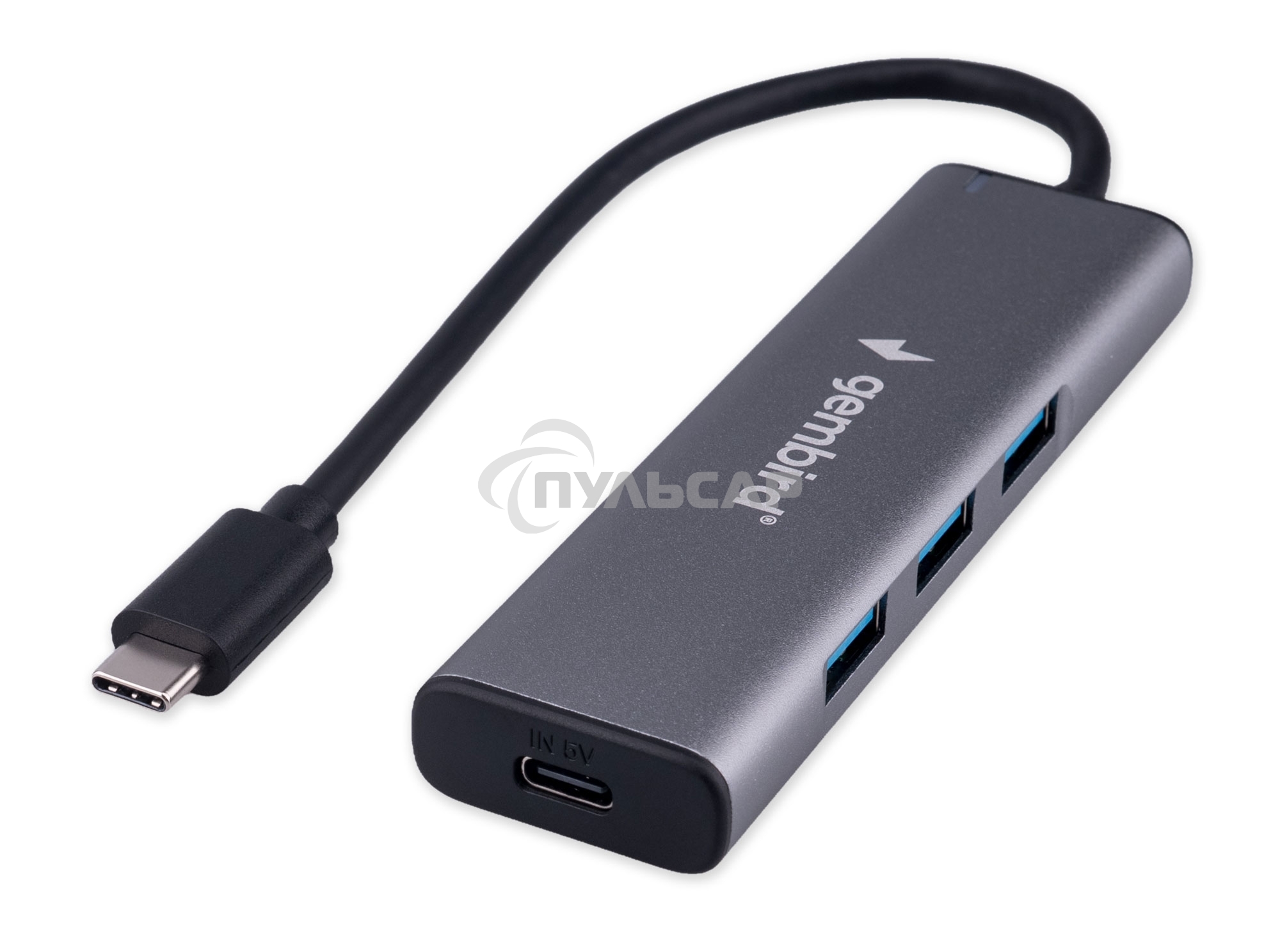 Разветвитель USB3.1 Gembird UHB-U3P7-02, 7хUSB, с доп.питанием (порт Type-C), OTG, кабель Type-C 19см, алюминий, коробка