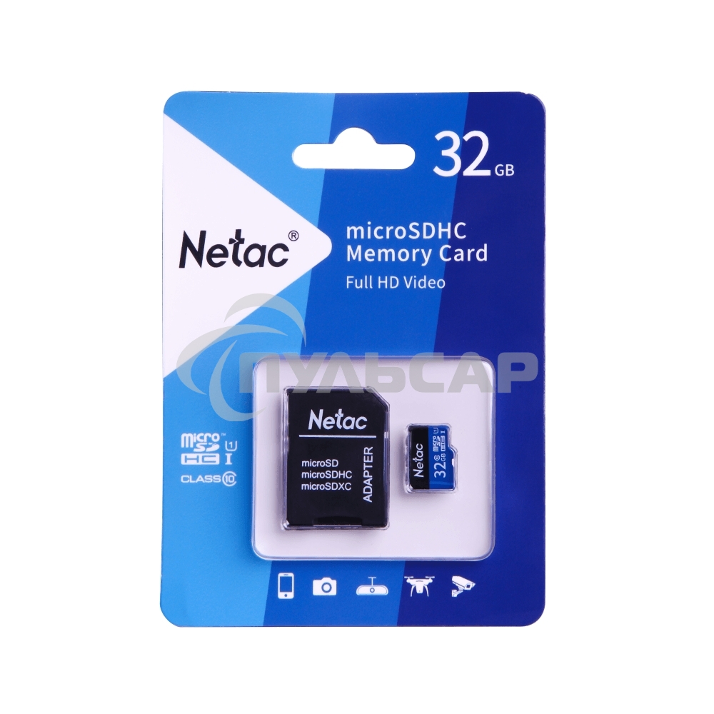 Флеш карта microSDHC 32Gb Netac P500 <NT02P500STN-032G-R> (с SD адаптером) 80Mb/s