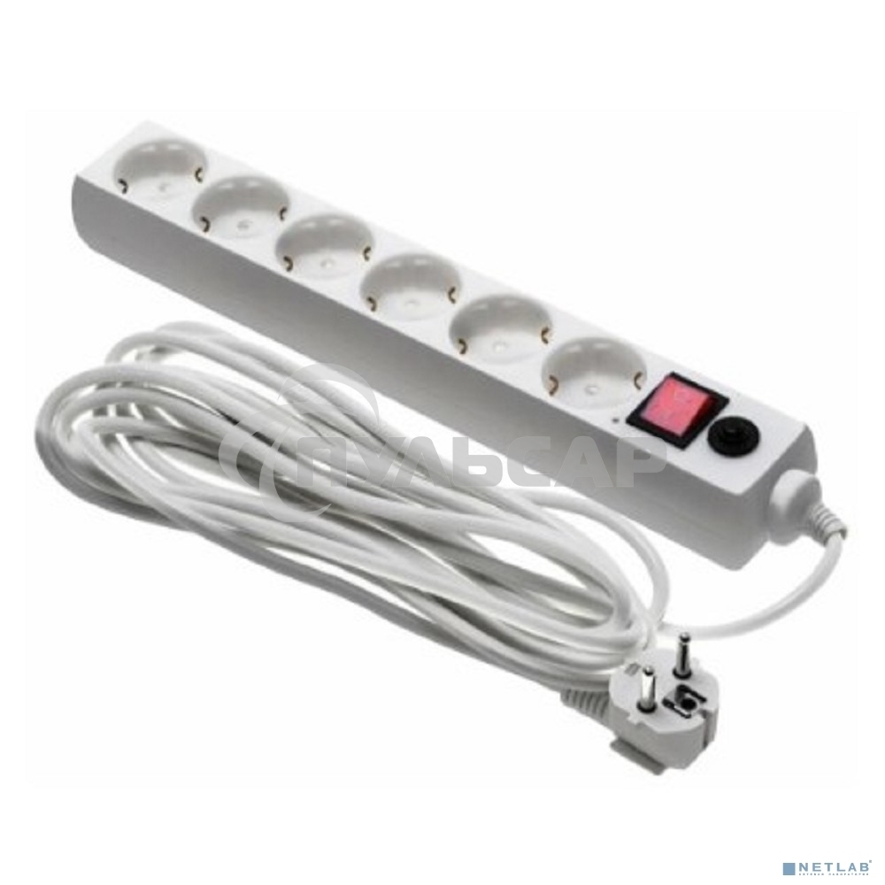 Сетевой фильтр Buro 600SH-16-5-W 5м (6 розеток) белый (коробка)