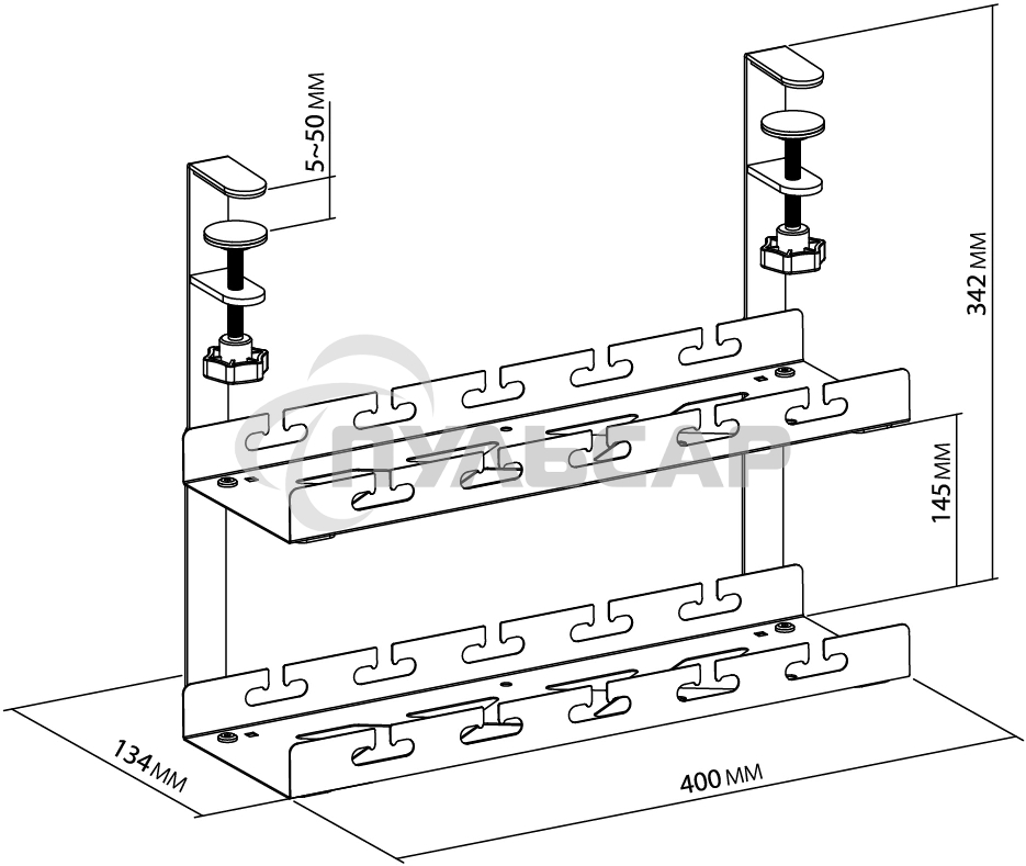 Кабель-канал Cactus CS-CM-400-2BK для столов 40x13.4x34.2см черный