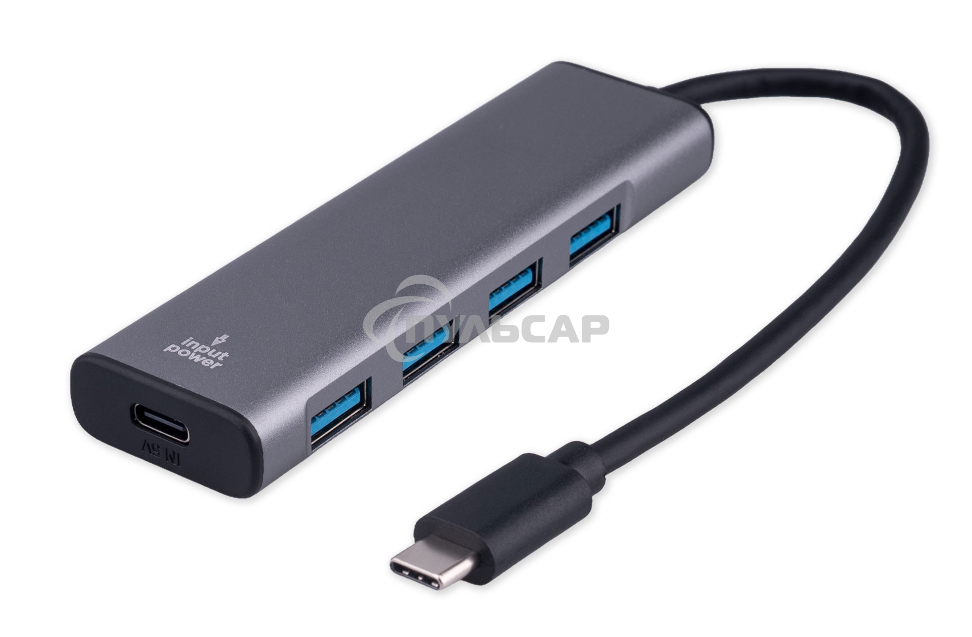 Разветвитель USB3.1 Gembird UHB-U3P7-02, 7хUSB, с доп.питанием (порт Type-C), OTG, кабель Type-C 19см, алюминий, коробка