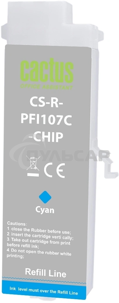 Картридж перезаправляемый струйный Cactus CS-R-PFI107C-CHIP голубой для Canon imageProGRAF iPF670/680/685/770/780/785
