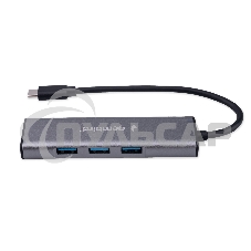 Разветвитель USB3.1 Gembird UHB-U3P7-02, 7хUSB, с доп.питанием (порт Type-C), OTG, кабель Type-C 19см, алюминий, коробка