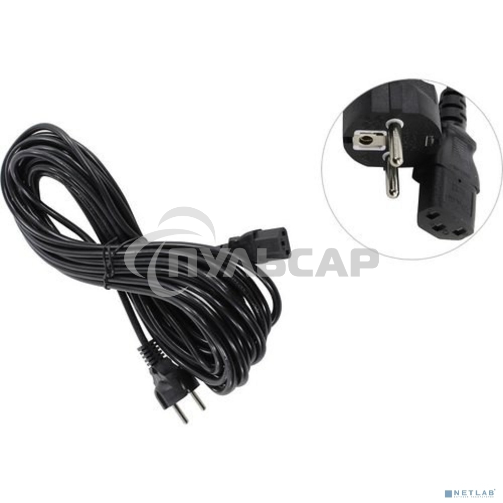 Кабель питания ExeGate Power PC-10P (Евровилка Schuko->С13) VDE-250V-3*0.75-CU, 10A, черный, 10м