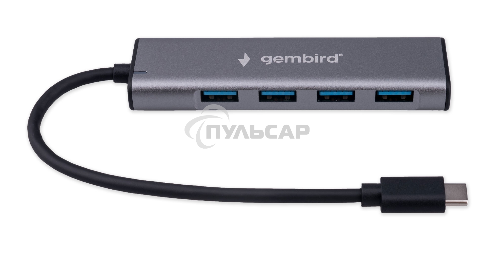 Разветвитель USB3.1 Gembird UHB-U3P7-02, 7хUSB, с доп.питанием (порт Type-C), OTG, кабель Type-C 19см, алюминий, коробка