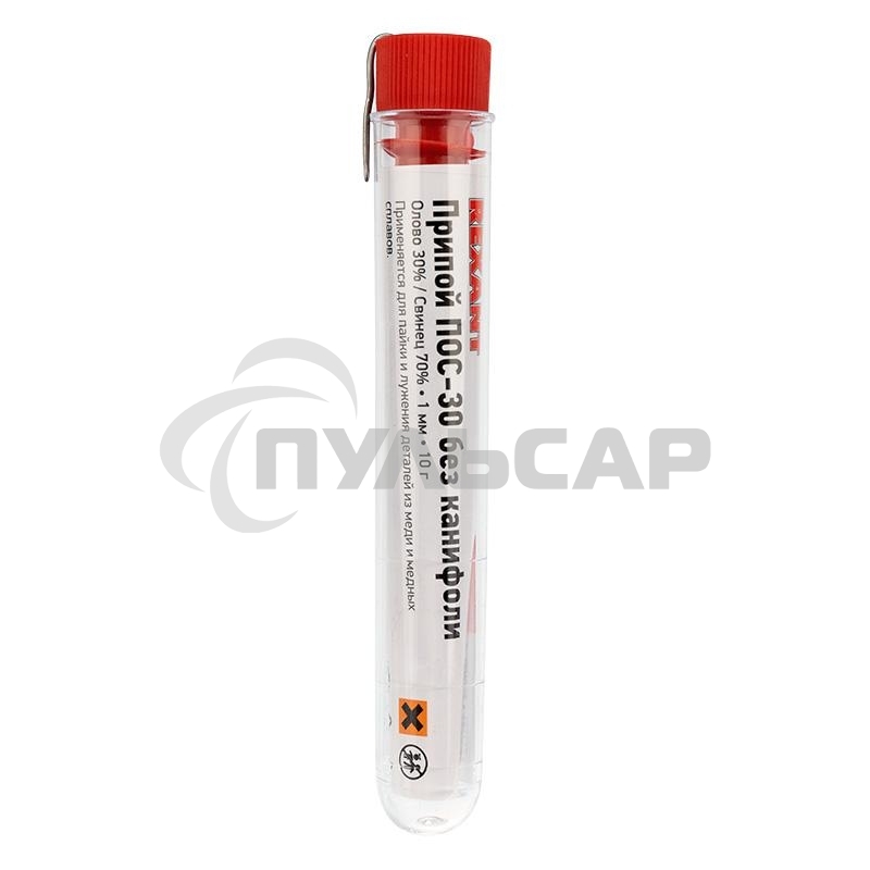 Припой без канифоли ПОС-30 10г d1.0мм (Sn30 Pb70) колба Rexant 09-3091