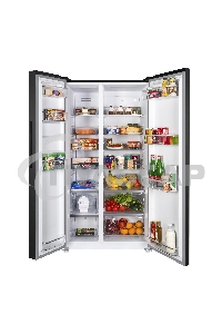 Холодильник Maunfeld MFF177NFSB черный глянц. двухкамерный 263/170л морозилка сбоку, No Frost, Side by Side