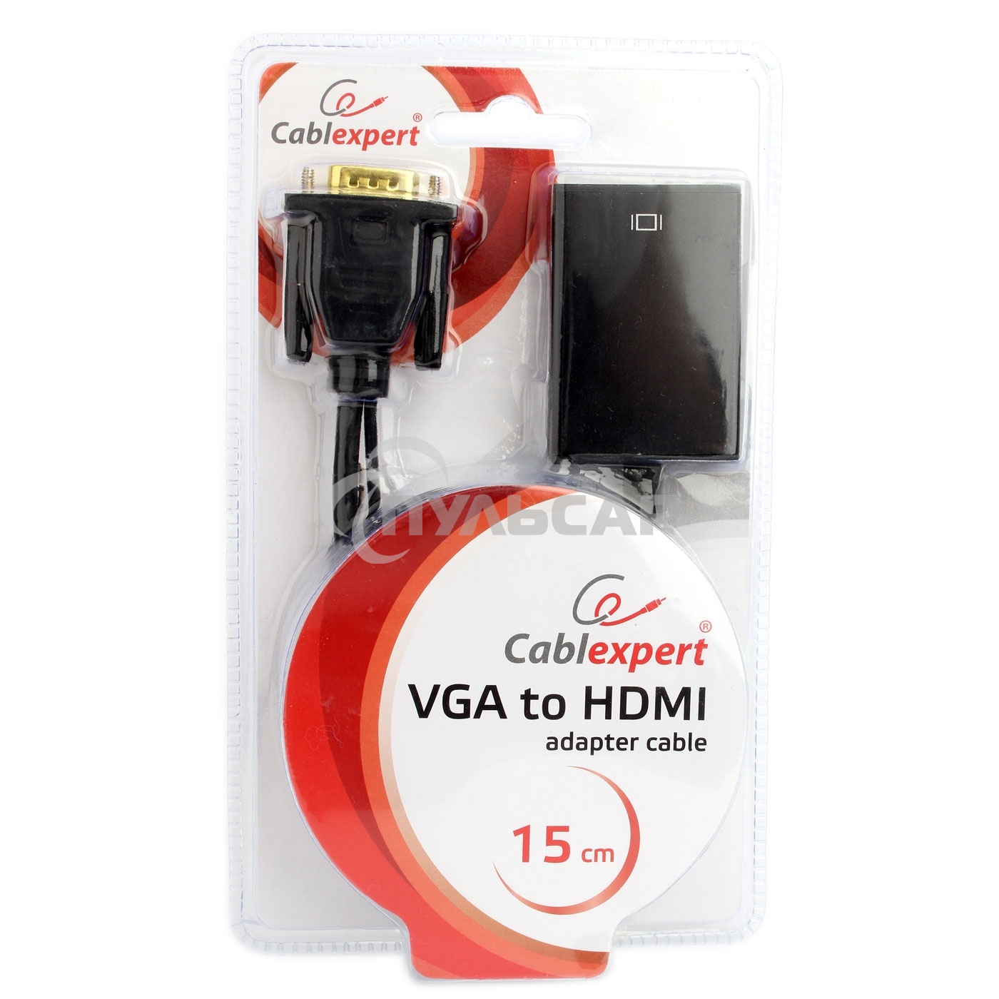 Переходник VGA (M)-HDMI (F) Cablexpert A-VGA-HDMI-01, 19M/15F, длина 15см, аудиовыход Jack 3,5 (M), питание от USB