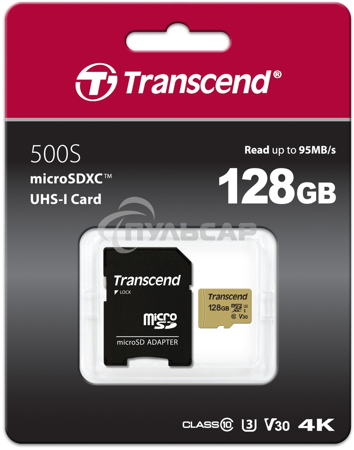 Флеш карта microSD 128Gb Transcend microSDXC Ultimate UHS-I U3, V30, (SD адаптер), MLC