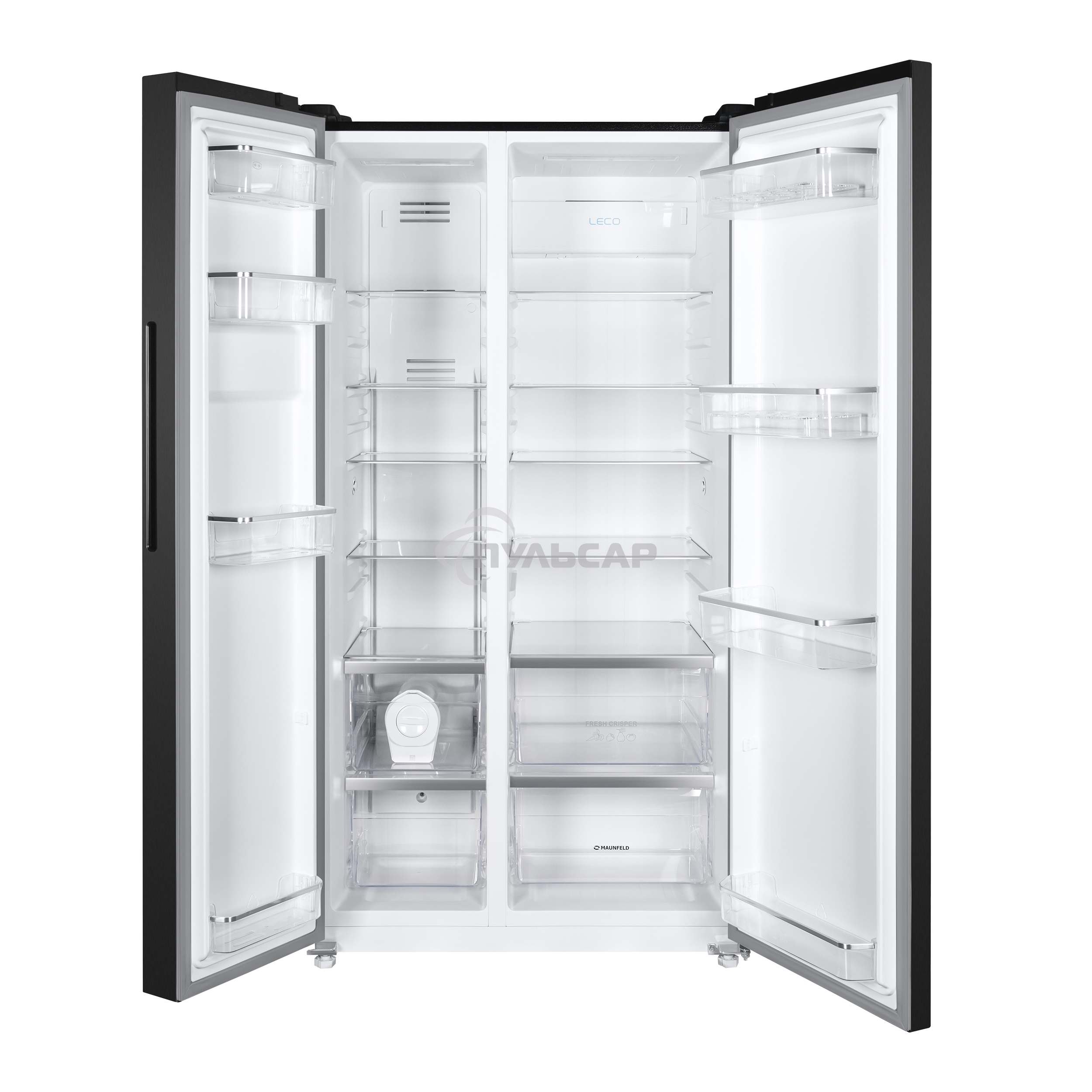 Холодильник Maunfeld MFF177NFSB черный глянц. двухкамерный 263/170л морозилка сбоку, No Frost, Side by Side