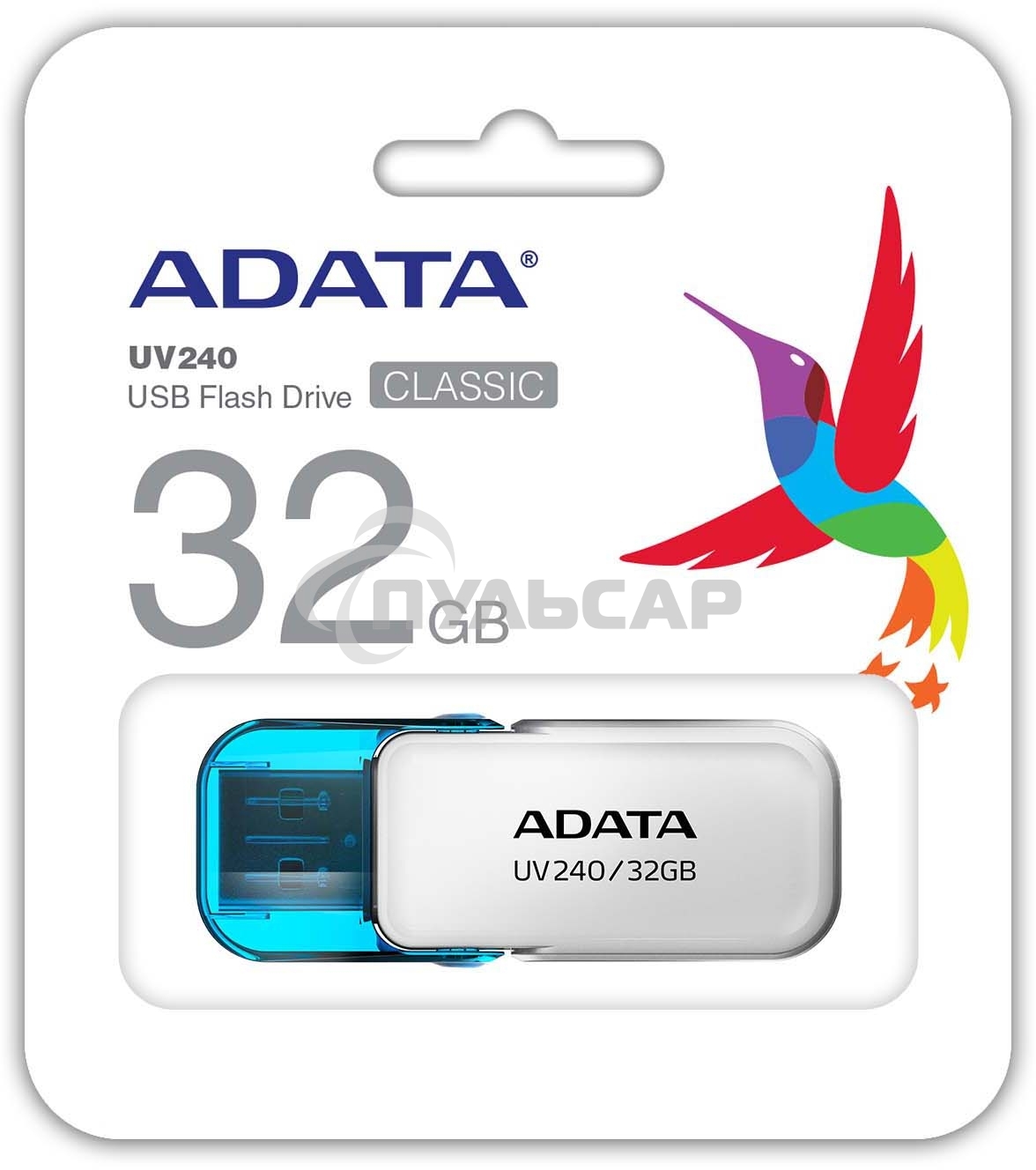 Флешка USB ADATA UV240 (AUV240-32G-RWH), 32 Gb, USB 2.0, R/W 15/5, белый/синий