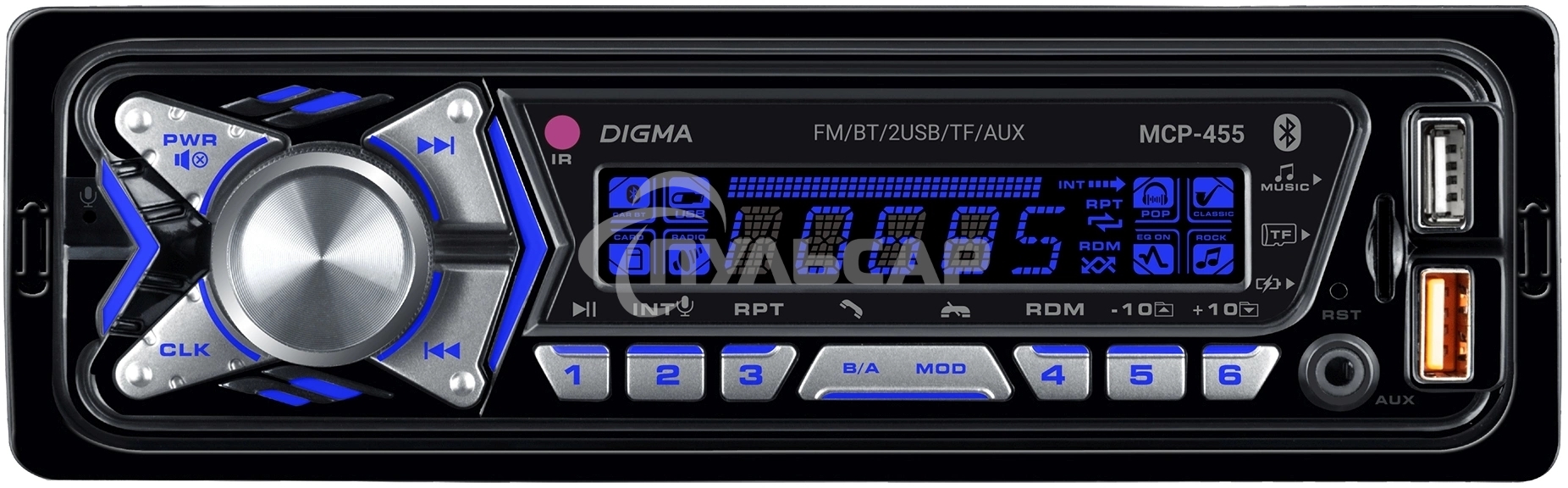 Автомагнитола Digma MCP-455 1DIN 4x50Вт v5.0 USB 2.0 AUX 4 ПДУ