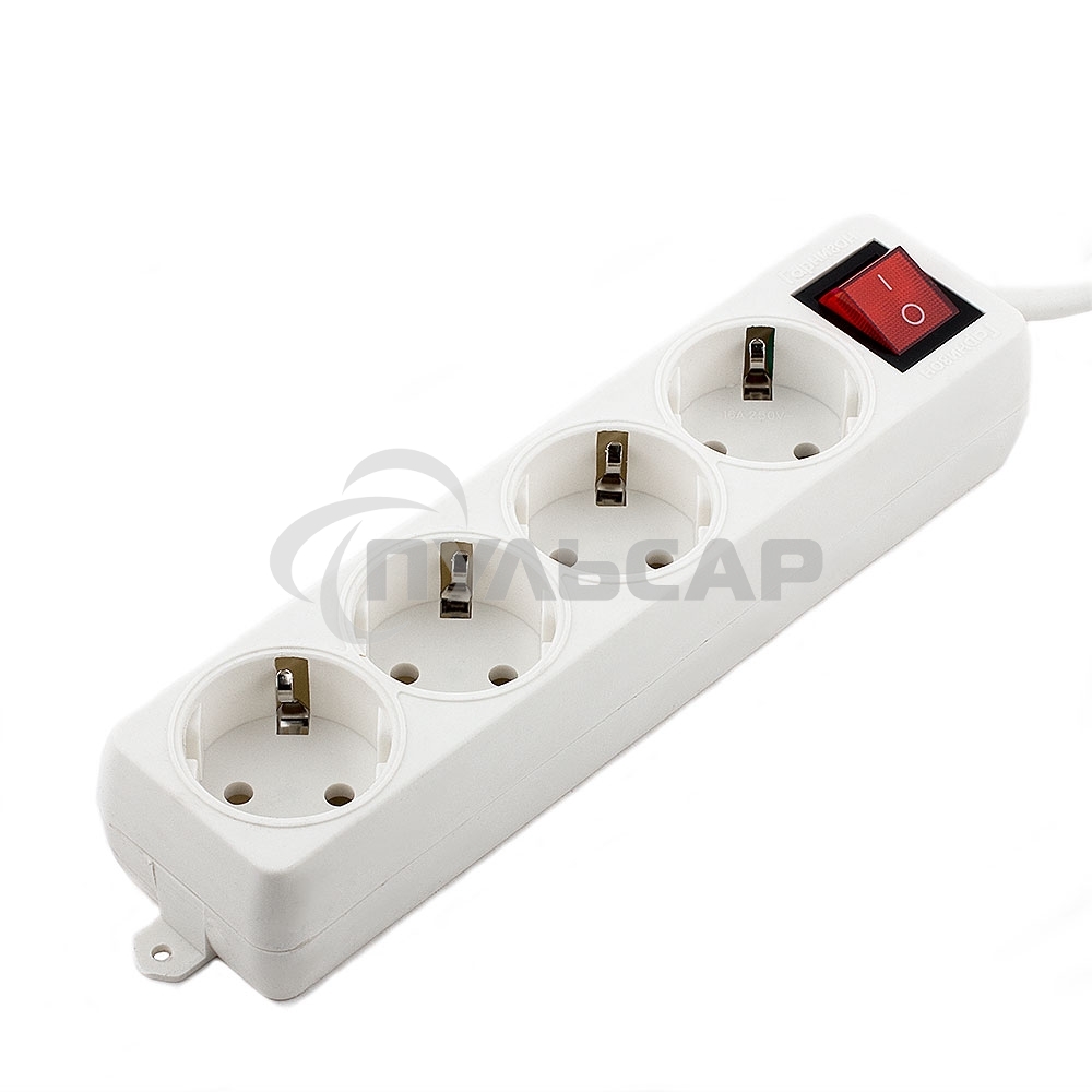 Сетевой фильтр Гарнизон ELB-G4-W-3, 4 евророзетки с выключателем и заземлением, допустимый ток 16А, длина 3м.