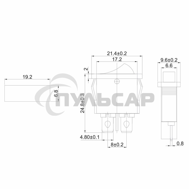 Выключатель клавишный 250V 6А (2с) ON-OFF красный Mini Rexant