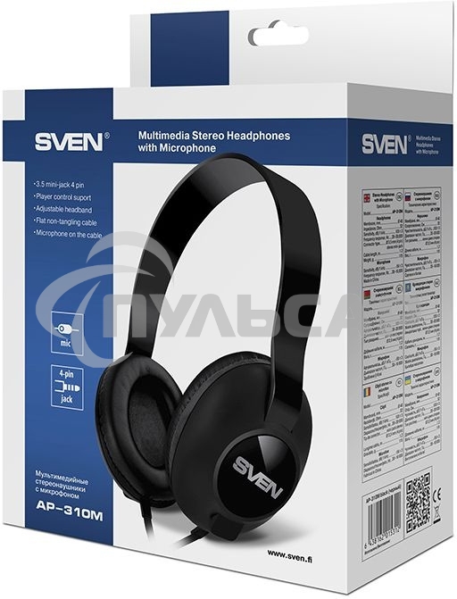 Наушники мультимедийные с микрофоном SVEN AP-310M стерео черный