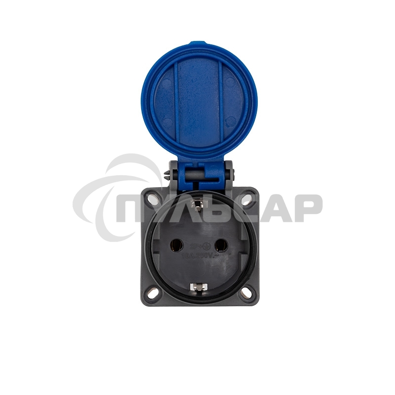 Розетка влагозащищенная с крышкой, с/з, скрытая установка,16 А, IP54 каучук Rexant