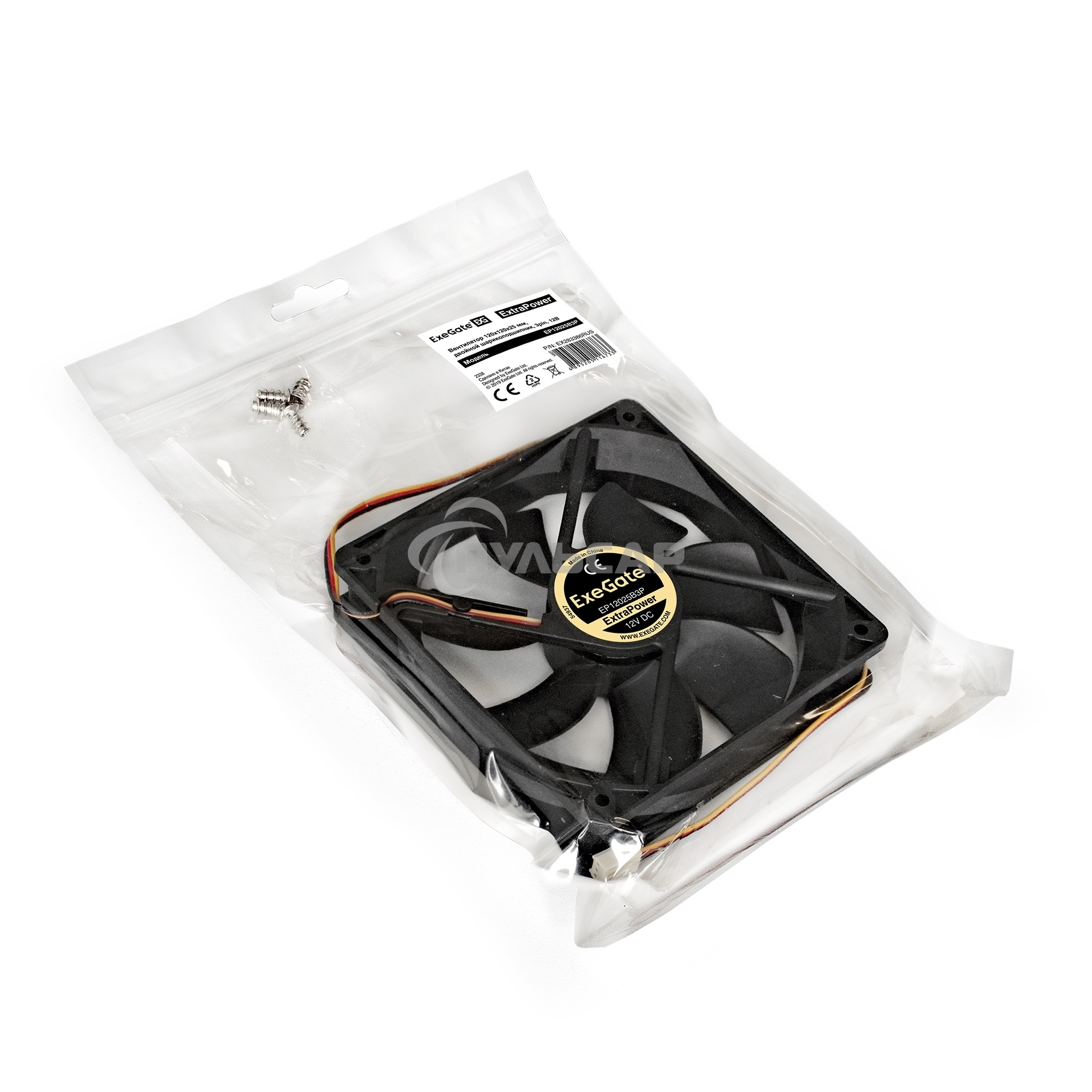 Вентилятор для корпуса ExeGate ExtraPower EP12025B3P черный, 120 мм, 1850 об/мин, 30 дБ, 3 pin