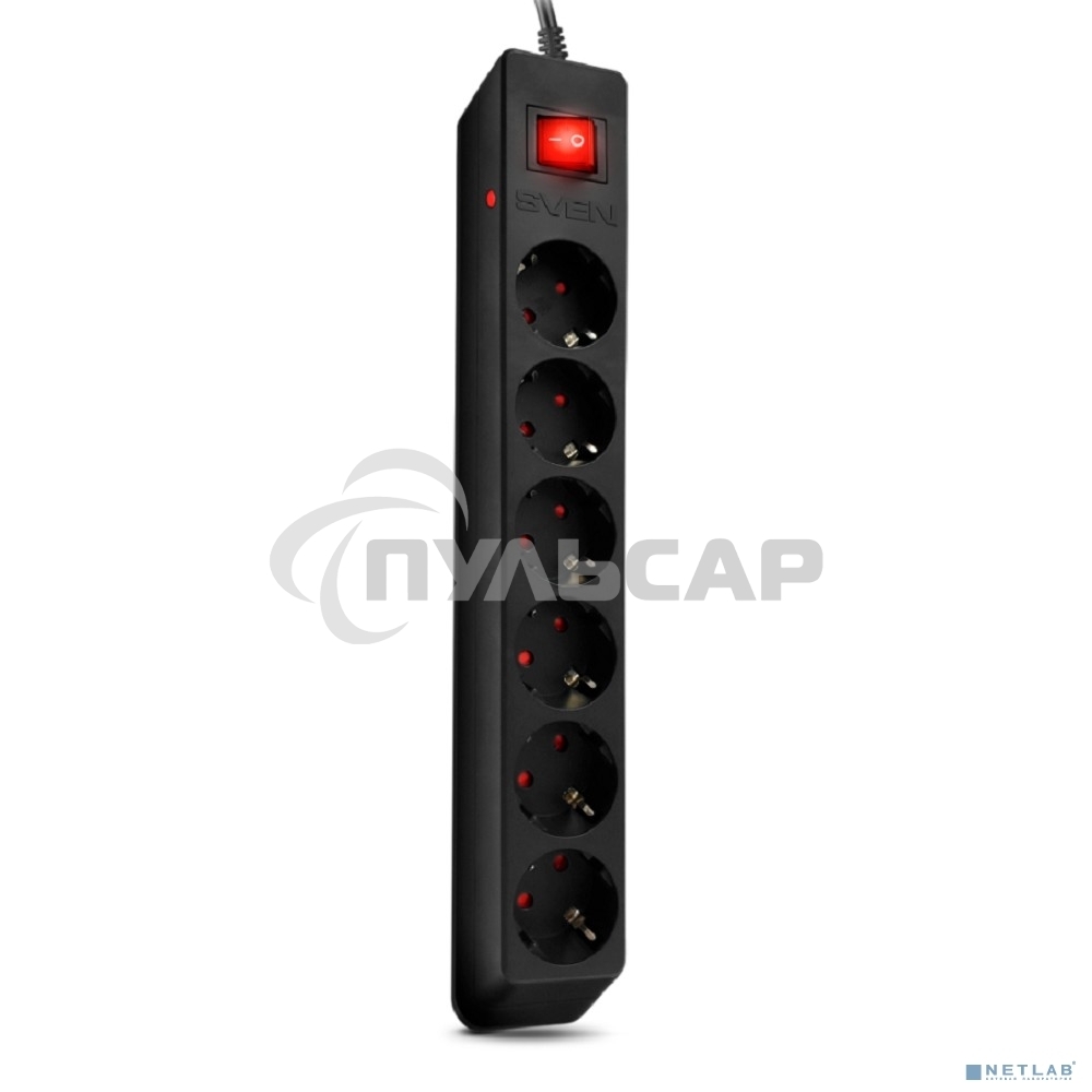 Сетевой фильтр Sven Optima 1,8 м (6 розеток с защитными шторками) черный, цветная коробка