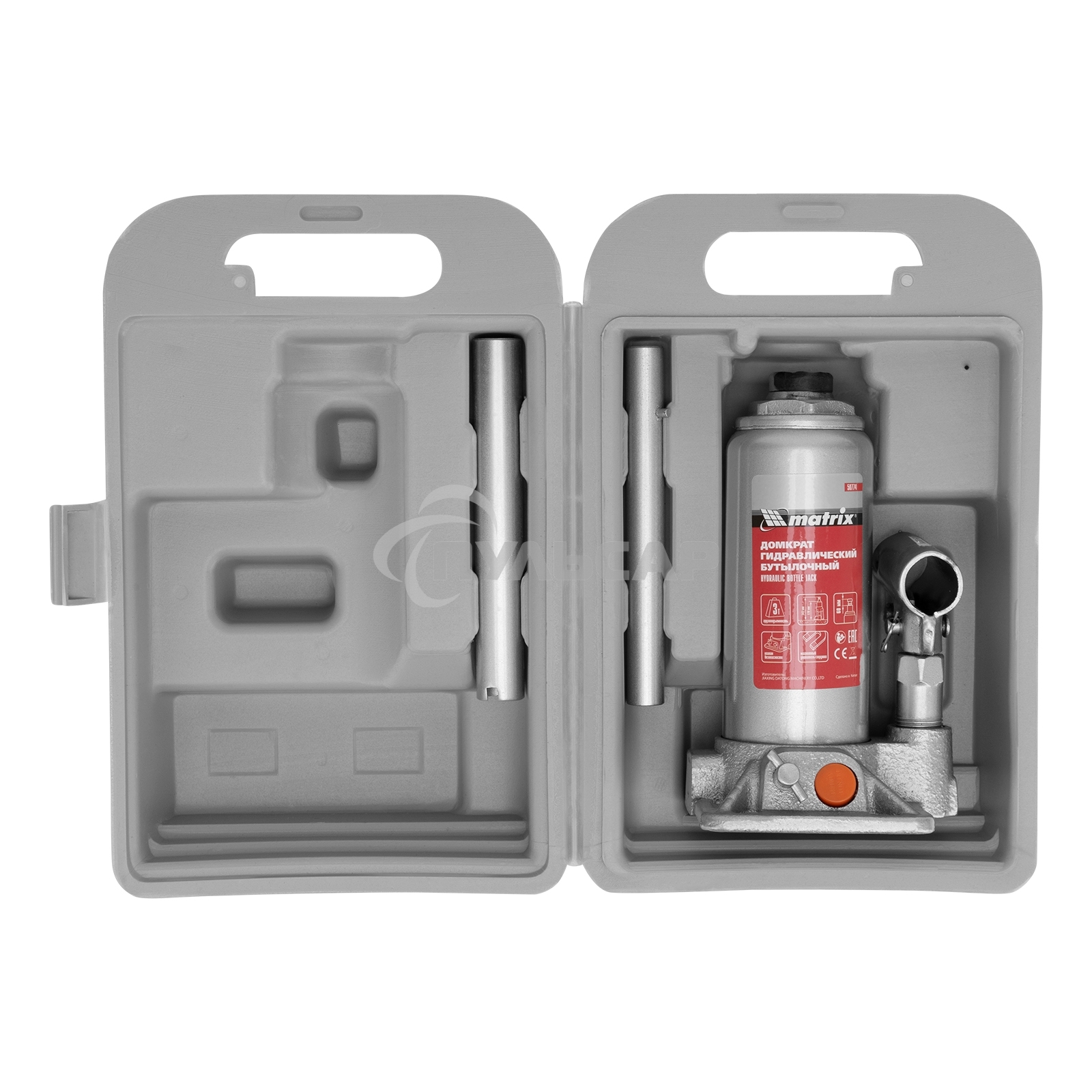 Домкрат гидравлический бутылочный Matrix, 3 т, h подъема 178–343 мм, в пласт. кейсе
