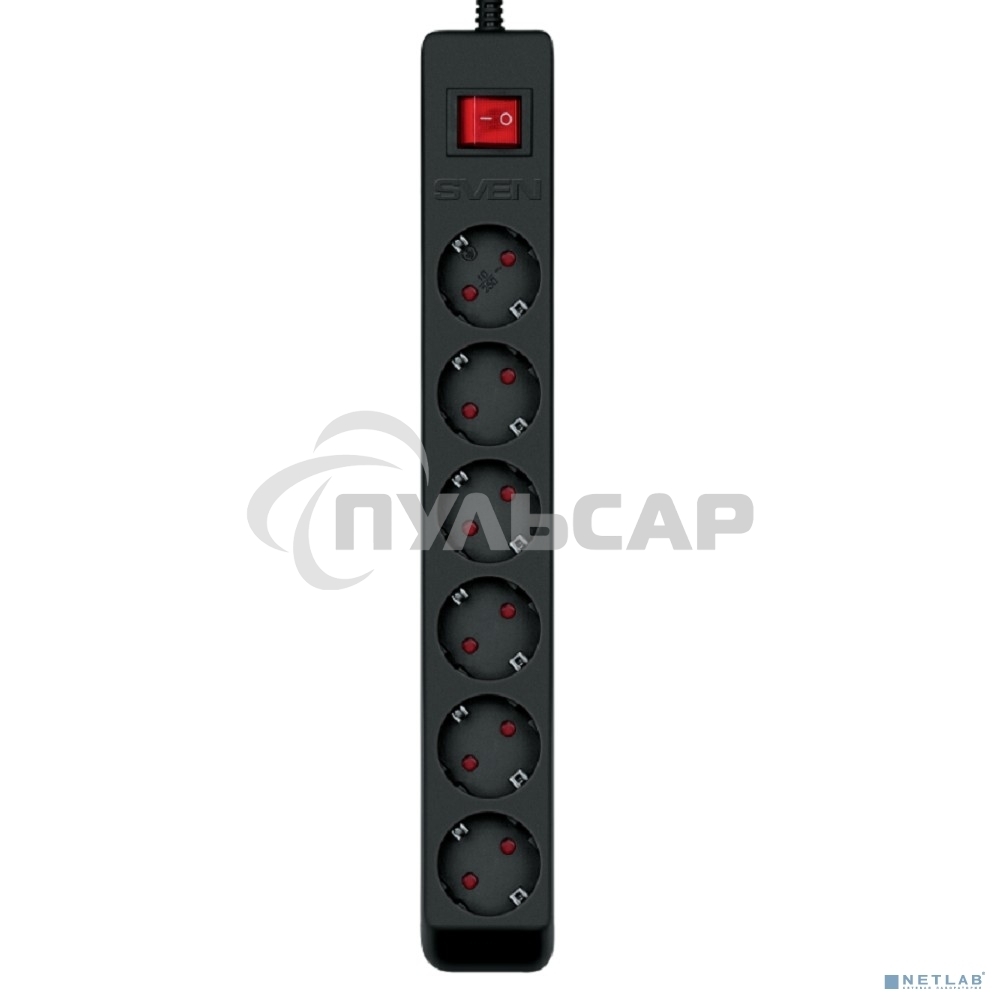 Сетевой фильтр Sven Optima 1,8 м (6 розеток с защитными шторками) черный, цветная коробка