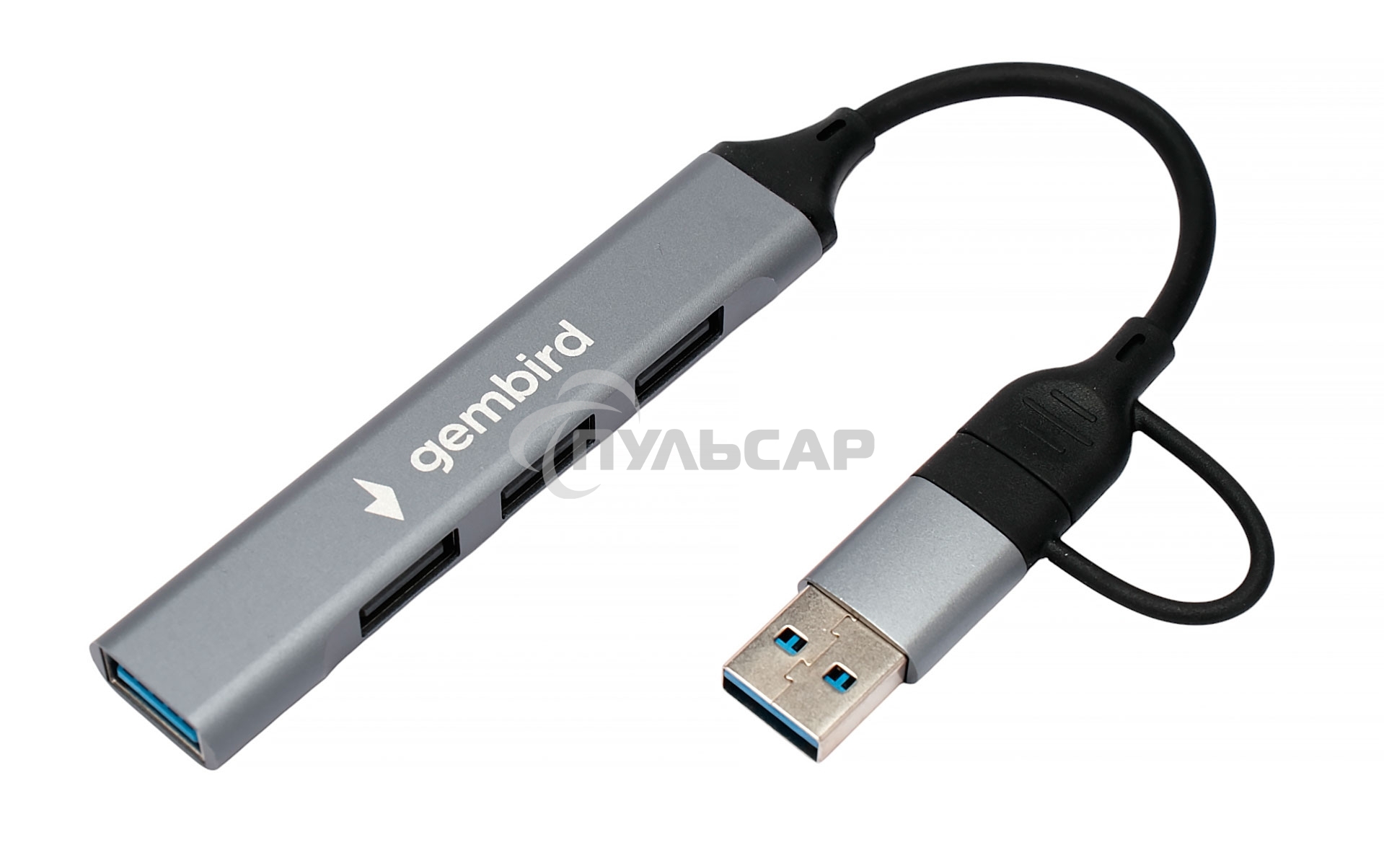 Разветвитель USB3.0/2.0 Gembird UHB-C204, USB3.0, 3xUSB2.0, кабель Type-C+USB 10см, алюминий, пакет