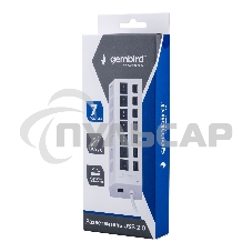 Разветвитель USB2.0 Gembird UHB-U2P7-01W, 7хUSB, с доп. питанием, подсветка и выключатели, кабель USB 55см, белый, коробка
