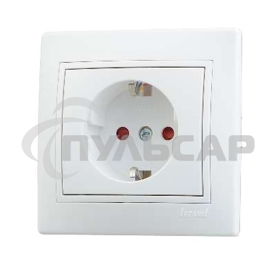 Розетка 1-м СП Мира защ. шторки с заземл. белый/белый Lezard 701-0202-124
