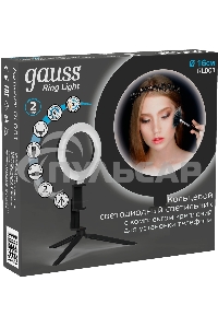 Светильник кольцевой Gauss 10W 600lm 3000-6500K 5V USB IP20 160*23мм черный дим, пульт LED 8