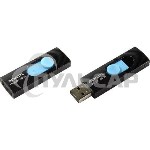 Флешка USB ADATA UV220 (AUV220-64G-RBKBL), 64 Gb, USB 2.0, R/W 15/5, черный/голубой