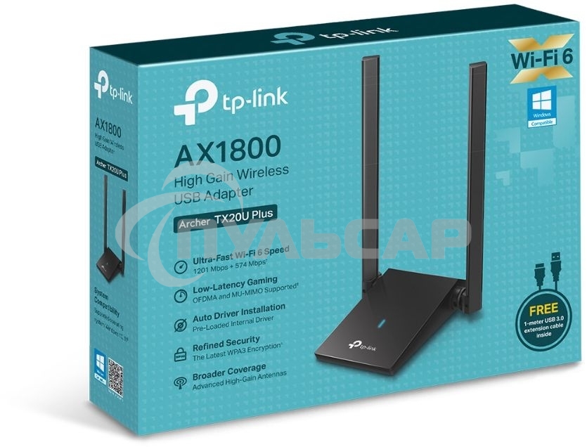 Двухдиапазонный Wi-Fi 6 USB-адаптер TP-Link Archer TX20U Plus AX1800 высокого усиления