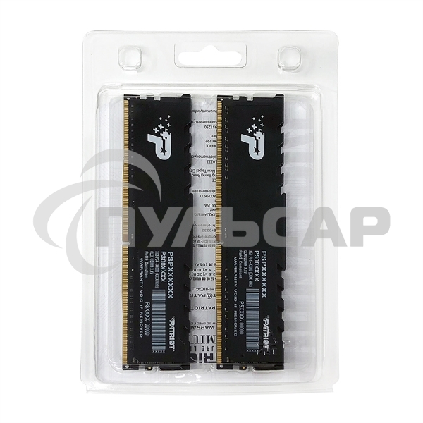 Оперативная память Patriot Signature, DDR4, 16Gb (2x8 Gb), 3200 MHz, CL22, DIMM, радиатор, черный