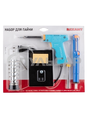 Набор для пайки (паяльник импульсный 30/70 Вт, оловоотсос, подставка, припой) 12-0164 Rexant