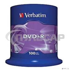 Диск DVD+R Verbatim 4.7Gb 16x Cake Box (100шт) (43551)