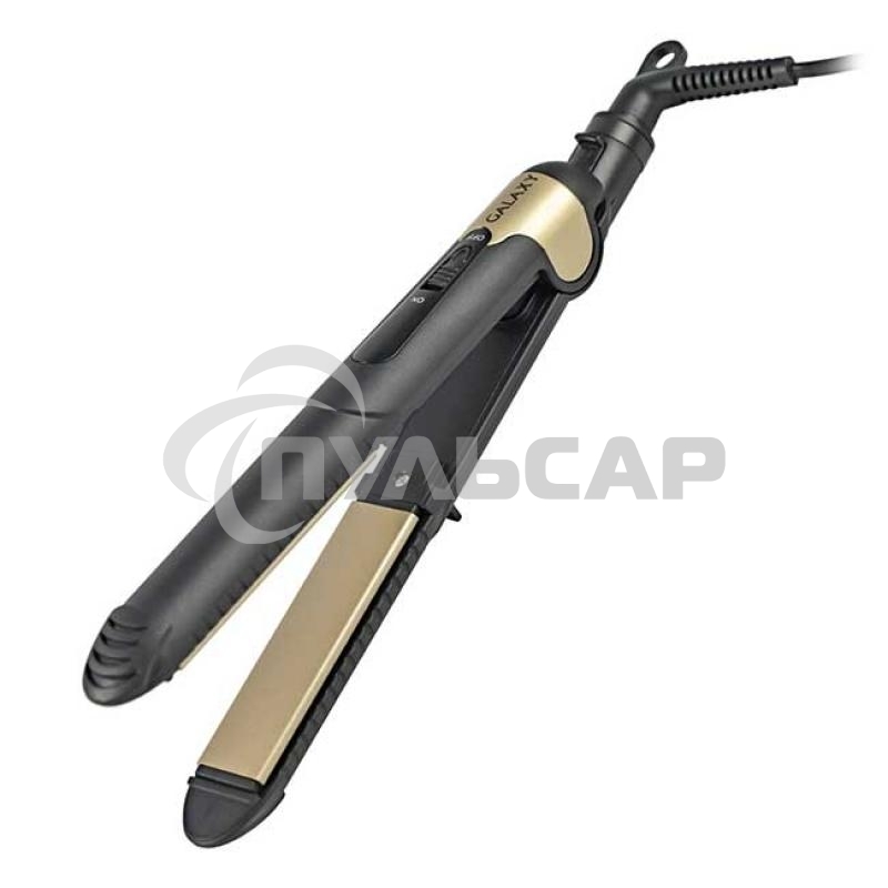 Щипцы для волос Galaxy Line GL 4519, черный, 40 Вт, максимальная температура 180°С, керамическое покрытие поверхностей, индикатор работы, ножка-подставка для обеспечения защиты от нагрева поверхности стола, шнур питания, вращающийся на 360°, подвесная пет