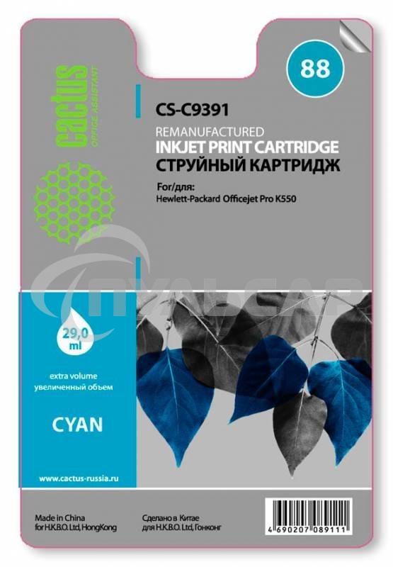 Картридж струйный Cactus CS-C9391 голубой для №88 HP Officejet Pro K550 (29ml)