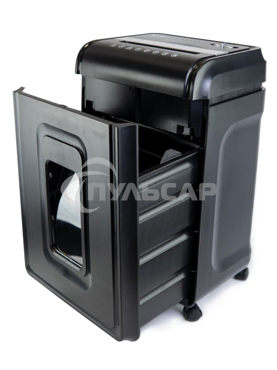 Шредер Heleos УМ32-4 черный/серебристый (секр.P-4) фрагменты 28лист. 32лтр. скрепки скобы пл.карты CD