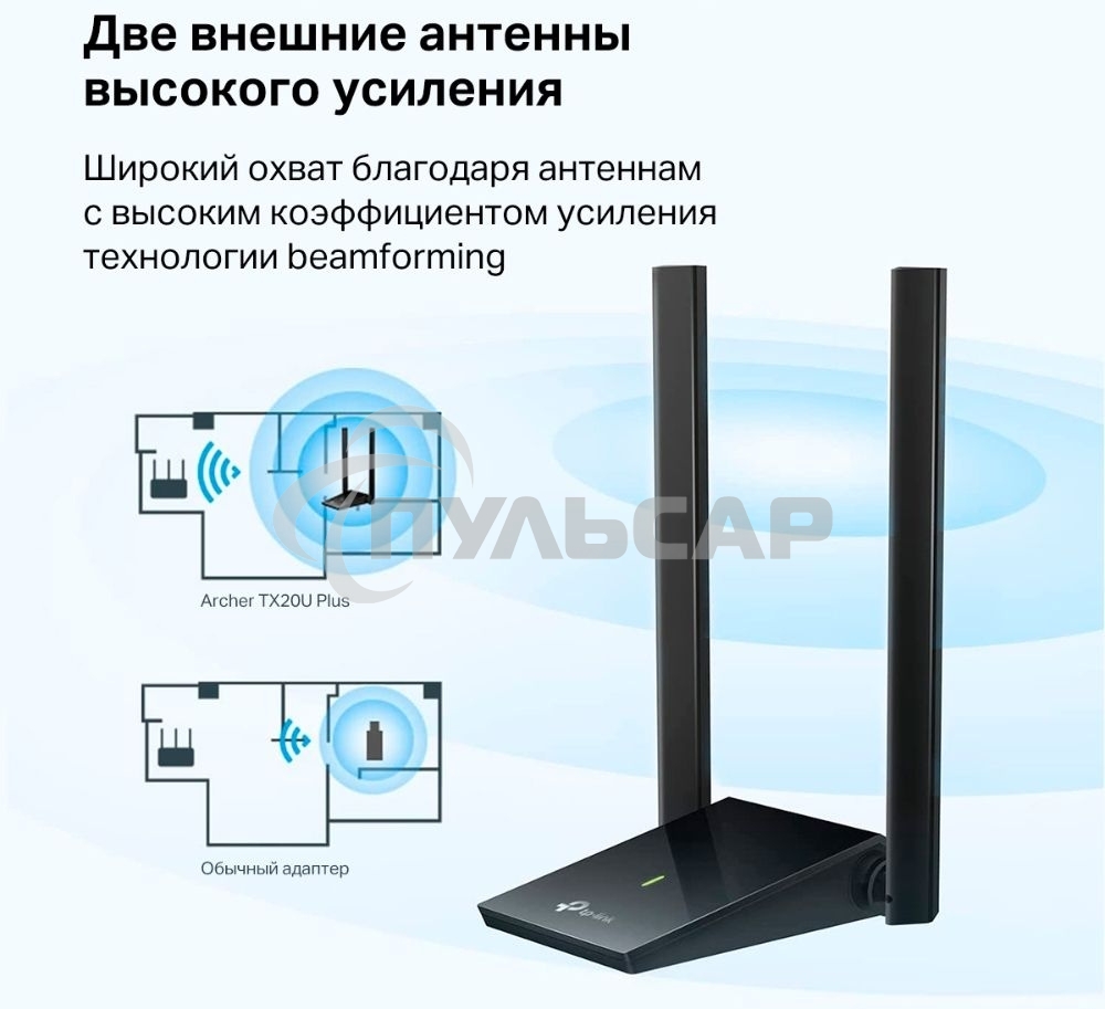Двухдиапазонный Wi-Fi 6 USB-адаптер TP-Link Archer TX20U Plus AX1800 высокого усиления